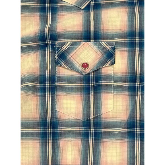 Wrangler Pink Blue Plaid Breast Cancer Awareness Snap Button Women's XXL - Picture 6 of 6
